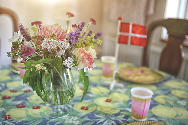 Summer Birthday. Abstract table from birthday celebration in Denmark happy birthday in danish stock pictures, royalty-free photos & images