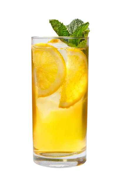 Summer drink with orange and mint isolated white stock photo