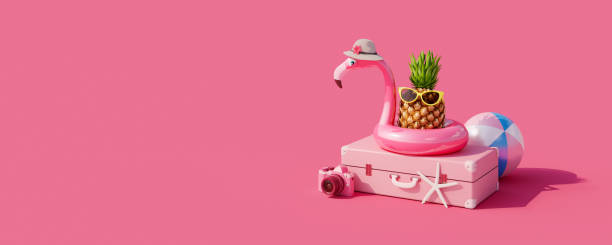 Summer vacation concept on pink background 3d render stock photo