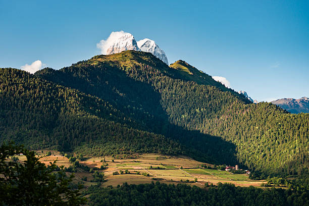 Summer view of Caucasus Mount Ushba stock photo