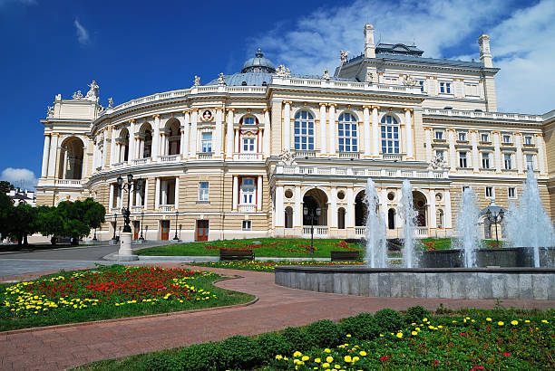 Summers day at the Public Opera theater in Odessa, Ukraine stock photo
