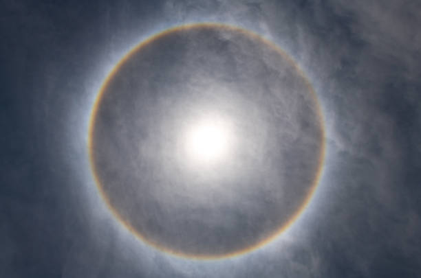 Sun Halo Optical Phenomenon Sun halo optical phenomenon in sky. cirrostratus stock pictures, royalty-free photos & images