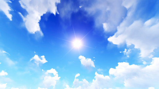 Sun In The Blue Cloudy Sky Stock Photo - Download Image Now - iStock