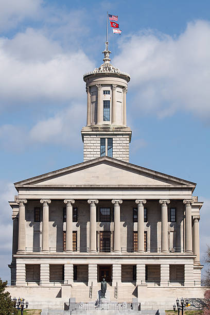 Sun shining on the Tennessee State Capitol building. stock photo