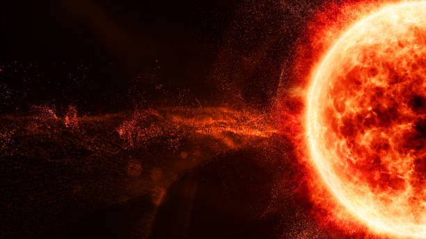 HUD Sun Solar Flare Particles coronal mass ejections Hi-tech user interface head up display Sun Solar Flare Particles for background computer desktop screen display nuclear fusion stock pictures, royalty-free photos & images