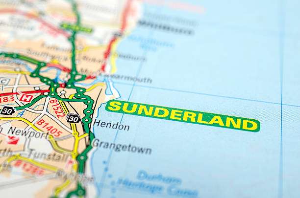 сандерленд на дорожной карты - sunderland стоковые фото и изображения