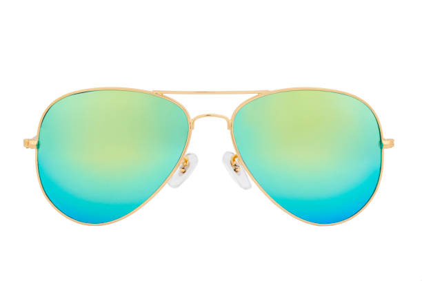Sunglasses isolated on white background Gold sunglasses with Green Chameleon Mirror Lens isolated on white background sunglasses stock pictures, royalty-free photos & images