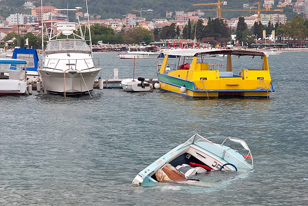 Sunken boat stock photo
