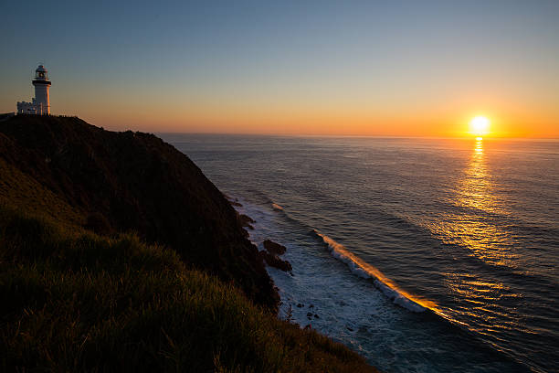 Sunrise at Byron Bay Lighthouse stock photo