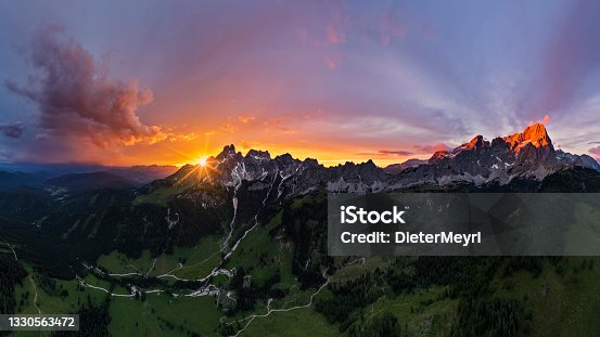 istock Sunrise at  Dachstein mountains, with view to Mount Dachstein and Mount Bischofsmütze, alps, Austria 1330563472