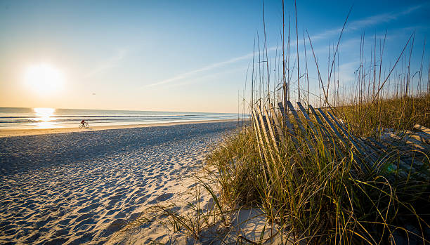 sunrise beach - fietsen strand stockfoto's en -beelden