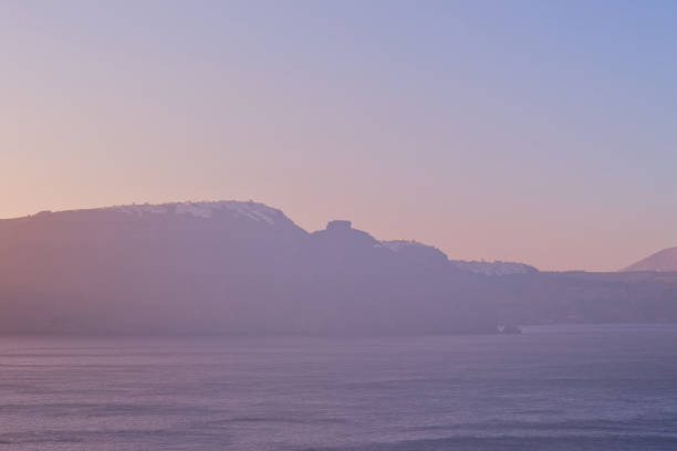 Sunrise in the early morning. Golden hour at Santorini Island. stock photo