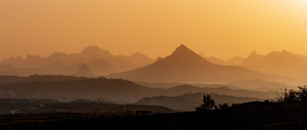 Sunrise landscape Axum Simien Ethiopia stock photo