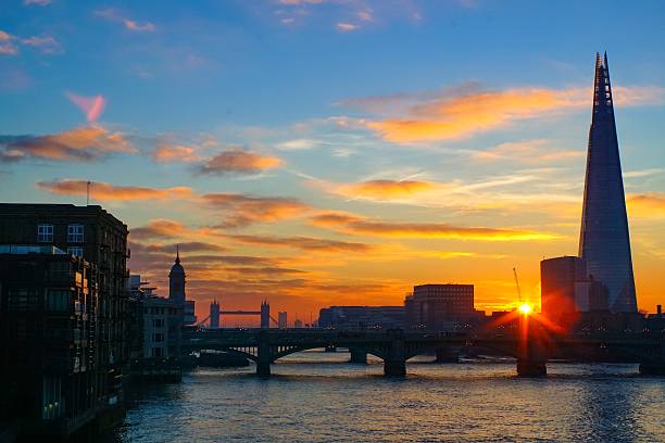 Sunrise on the Thames from the Millennium bridge stock photo