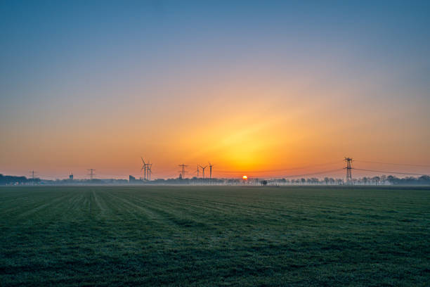 Sunrise over a Dutch landscape stock photo