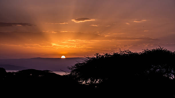 Sunrise over lake Langano stock photo