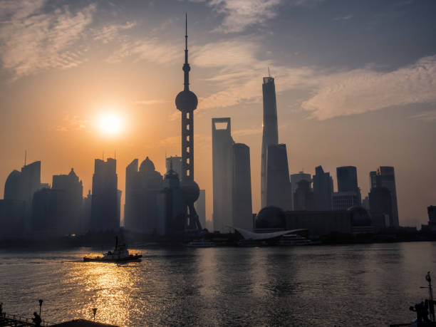 Sunrise over Pudong, Shanghai, China stock photo