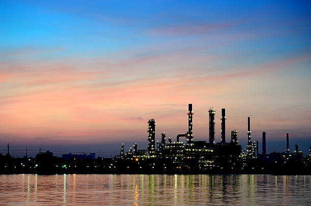 Sunrise scene of Oil refinery stock photo