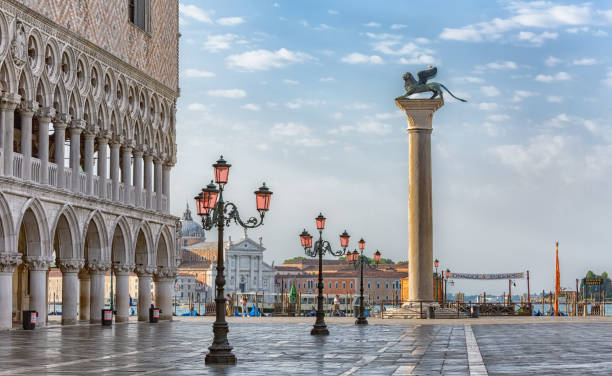 Sunrise view of piazza San Marco, Doge's Palace Palazzo Ducale in Venice, Italy stock photo