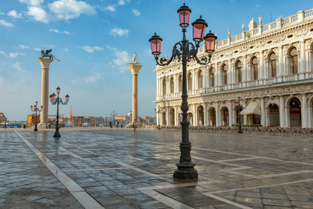 Sunrise view of piazza San Marco, Doge's Palace Palazzo Ducale in Venice, Italy stock photo