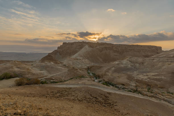 Sunrise view of the Masada fortress stock photo