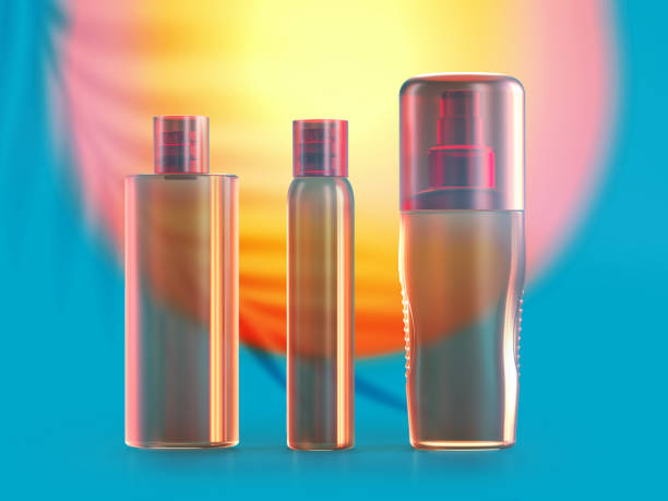 sunscreens bottles cosmetic template - zonnenbrand olie stockfoto's en -beelden