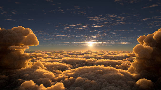 Sunset above the clouds stock photo