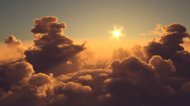 Sunset above the clouds stock photo
