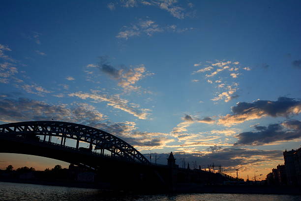Sunset around a bridge in Moscow, Russia stock photo