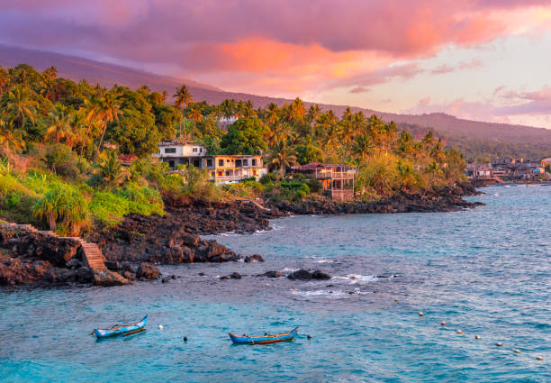 Sunset at beach on Grand Comore island in Comoros stock photo