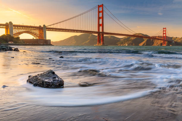 Sunset at Golden Gate Bridge stock photo