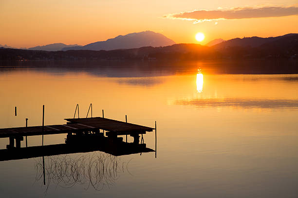 sunset at Lake Wörthersee stock photo