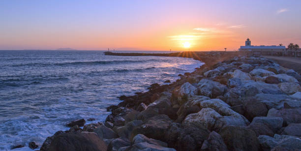 Sunset at Port Hueneme beach in Oxnard California United States stock photo
