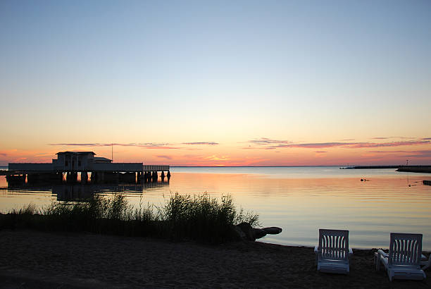 Sunset at the beach stock photo