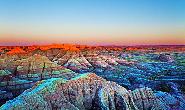 Sunset at The Wall, Badlands National Park, South Dakota.  south dakota stock pictures, royalty-free photos & images