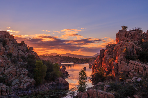 a beautiful sunset at scenic Watson Lake near Prescott Arizona