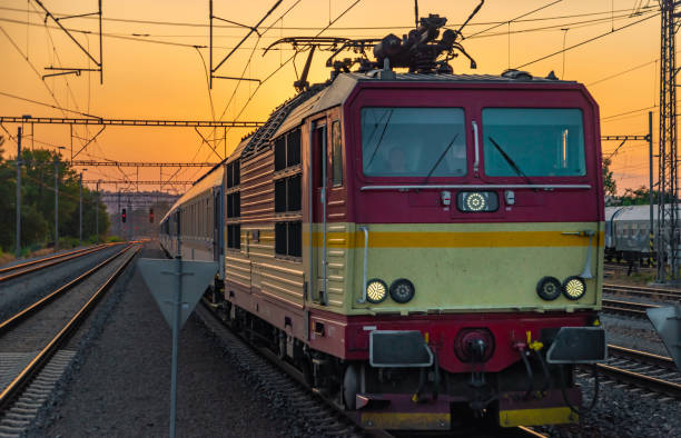 Sunset in end of summer in station Praha Holesovice stock photo