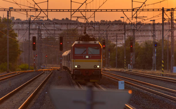 Sunset in end of summer in station Praha Holesovice stock photo