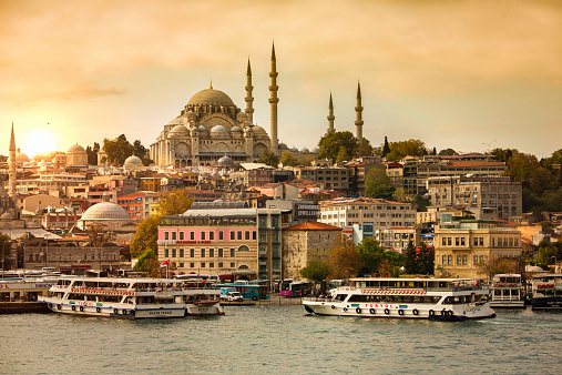 Panorama view of Istanbul at sunset.