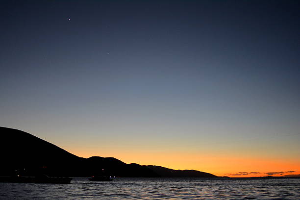 Sunset in lake Titicaca stock photo