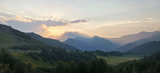 Sunset in mountains of Abkhazia stock photo