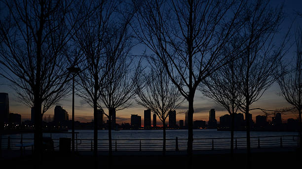 Sunset in New York near the Hudson River stock photo