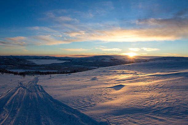 Sunset in the Arctic Hiking through Kilpisjärvi, Finland, a small town in the Arctic Circle. Sunset image. kilpisjarvi lake stock pictures, royalty-free photos & images