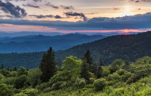 Sunset in the Blue Ridge Mountains stock photo