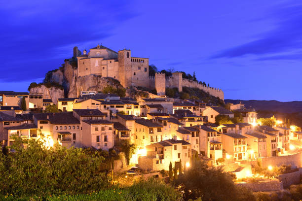 sunset in the medieval town of Alquezar, Huesca province, Aragon, Spain stock photo