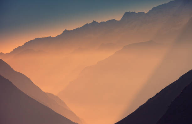 Sunset in the mountains stock photo