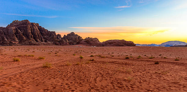 Sunset in Wadi Rum desert, Jordan stock photo