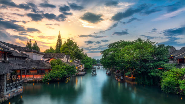 Sunset in Wuzhen Wuzhen is a famous town in Zhejiang Province, China. wuzhen stock pictures, royalty-free photos & images