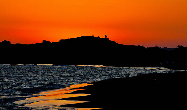 Sunset Issos Dunes, Corfu Greece stock photo