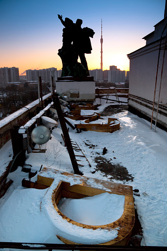 Old rusty letters - CCCP  (USSR) is on the main pavilion roof of All-Russian Exhibition Centre in Moscow, Russia